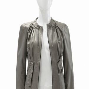 Genuine Leather Taupe Jacket • Animal Print Lining • Size 36 (US Small)